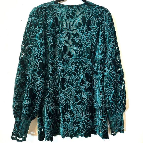 NWT Boston Proper Velvet Floral Lace Hip Length Duster Emerald Jacket Small - Picture 5 of 5